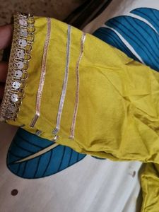 Vibrant musterd  Ethnic lehgha choliwith Silver Em