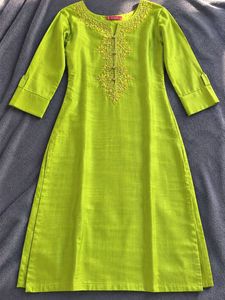 Embroidered Lime Green Silk Kurta