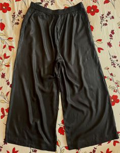 Black Satin Wide-Leg Culotte Pants