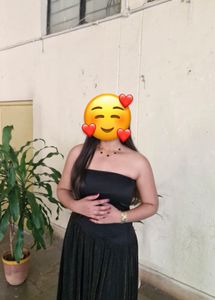 Black Strapless Midi Dress