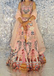 Gorgeous Floral Printed Pink Silk Lehenga Choli