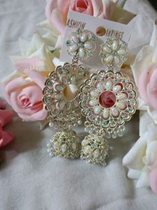 Exquisite Pearl & Stone Jhumka Earrings