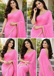 Elegant Pink Saree Very Light Weight