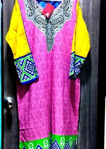 Vibrant Pink & Yellow Kurta