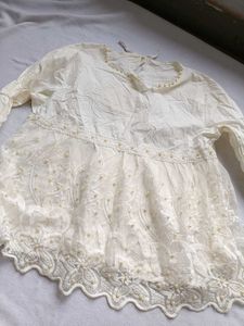 Elegant White Lace Pearl Blouse