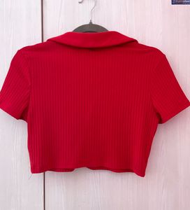 H&amp;M Red Ribbed Crop Top