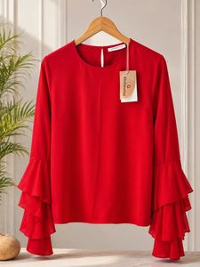 Chic Red Ruffle Sleeve Top