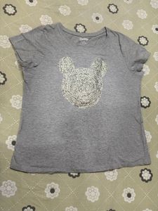 Grey T-Shirt with Embellished Mouse Face