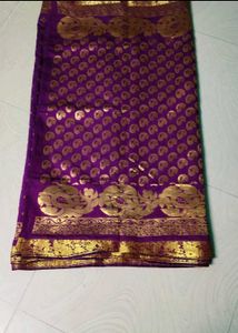 Purple Silk Saree with Gold Print