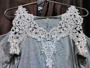 Gray Cold Shoulder Top