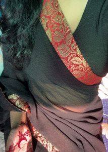 Elegant Black Saree with Red &amp; Gold Border