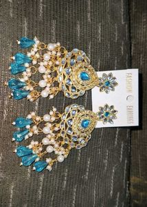 Stunning Blue Stone &amp; Pearl Drop Earrings