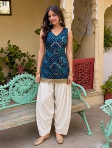 Elegant Teal Bandhani Kurta Set