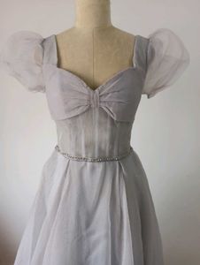 Elegant Grey Puff Sleeve Gown