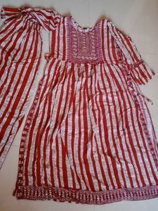 Nyra Cut Red & White Kurta Set