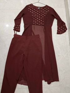 Stylish Brown Kurta Set with Shrug