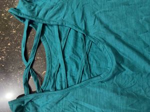 Roadster Teal Long Sleeve Lattice Back Top