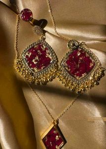Gold Toned Dangle Earrings & Necklace Set