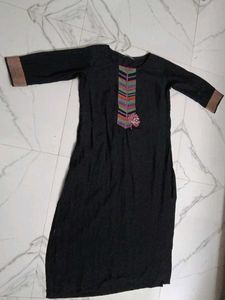 Elegant Black Kurta with Colorful Neckline