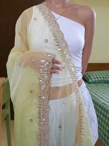 SALE ❗two 2 Embellished yellow + white Dupatta