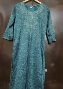 Sea Green Winter Kurta Plazo With Dupatta 42 Bust