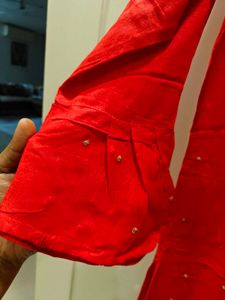 Vibrant Red Embellished Kurta in L