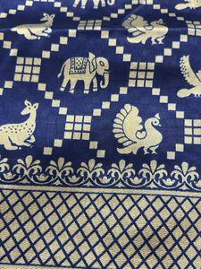Elegant Navy Blue Saree with Golden Print