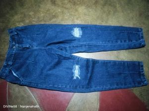Blue Ripped Mom Fit Jeans