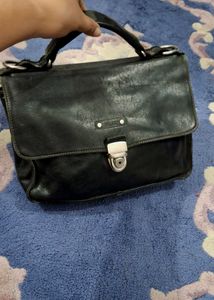 Classic Black Leather Satchel Bag