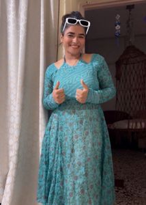 Stunning Teal Floral Print Gown