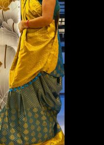 Golden Yellow And rama green Saree
