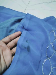 Blue Saree with Sequins and Embroidery