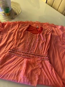Coral Beaded Strapless Maxi Dress