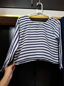 Chic Striped Top &amp; Navy Maxi Skirt Set