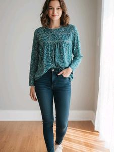 Floral Teal Long Sleeve Top