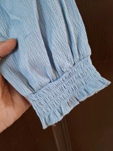 Blue Smocked Long Sleeve Top