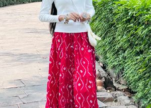 pink &amp; White Printed Skirt