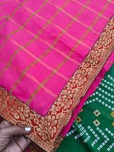 Pink Checkered Saree with Decorative Border