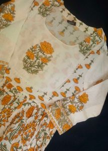 White Kurta with Yellow Floral Print