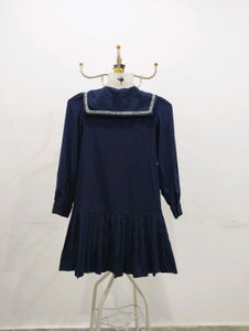 Balabala Chic Navy Blue Peter Pan Collar Dress