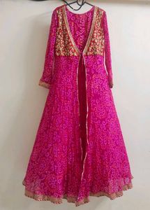Anarkali Gown with Embroidered Jacket &amp; Dupatta
