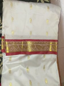 Elegant White & Gold Saree