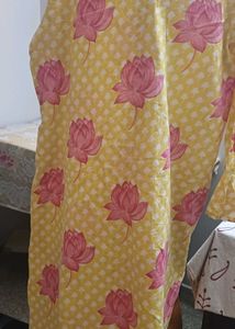 Yellow Kurta with Pink Lotus Print