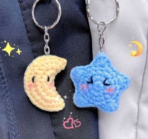 Crocheted Moon & Star Keychain Set