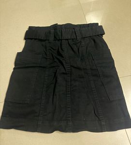 Button-Down Black Denim Mini Skirt