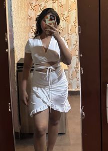 White Cutout Ruffle Mini Dress