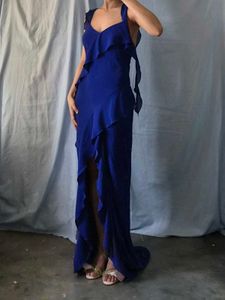 Elegant Ruffled Royal Blue Maxi Dress