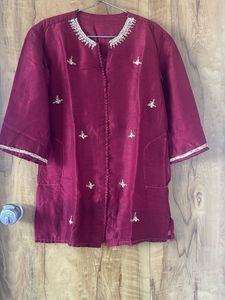 Maroon Embroidered Kurta