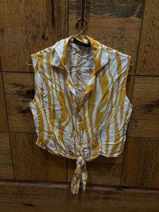 Women's Yellow & White Striped Tie-Front Top