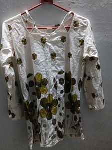 White Floral Print Top
